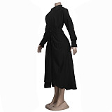 Solid Color Turn Down Collar Button Up Shirt Dress FSX-318