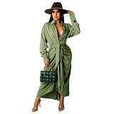 Solid Color Turn Down Collar Button Up Shirt Dress FSX-318