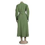 Solid Color Turn Down Collar Button Up Shirt Dress FSX-318