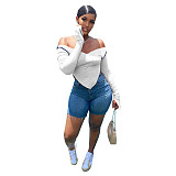 Off Shoulder V Neck Flared Sleeve Irregular Tops GLS-8009