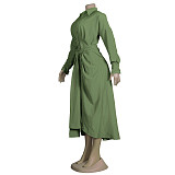 Solid Color Turn Down Collar Button Up Shirt Dress FSX-318