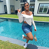 Off Shoulder V Neck Flared Sleeve Irregular Tops GLS-8009