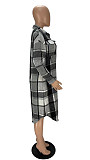 Classic Plaid Shirt Woolen Long Coat XY-9120