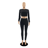 Long Sleeve Backless Bandage Crop Top Pants Set DD-88139