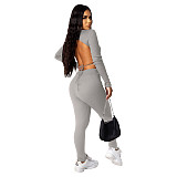 Long Sleeve Backless Bandage Crop Top Pants Set DD-88139
