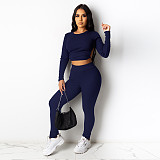 Long Sleeve Backless Bandage Crop Top Pants Set DD-88139