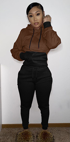 Patchwork Hooded Sweatshirt Jogging Pants Set SHA-86280