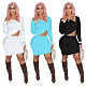 Irregular Drawstring T Shirt 2 Piece Skirt Set YUM-9093