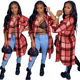 Classic Plaid Shirt Woolen Long Coat XY-9120