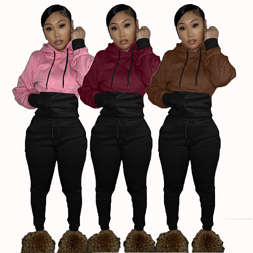 Patchwork Hooded Sweatshirt Jogging Pants Set SHA-86280