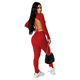 Long Sleeve Backless Bandage Crop Top Pants Set DD-88139