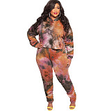 Plus Size Tie Dye Hooded Top Pleated Pants Set OSS-21405