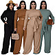 Knitted Bandage T Shirt Wide Leg Pants Plus Size Set ASL-7058