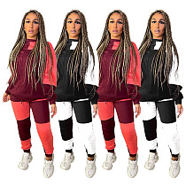 Color Block Pathwork Fleece Sweatshirt And Pants Set WSM-5292