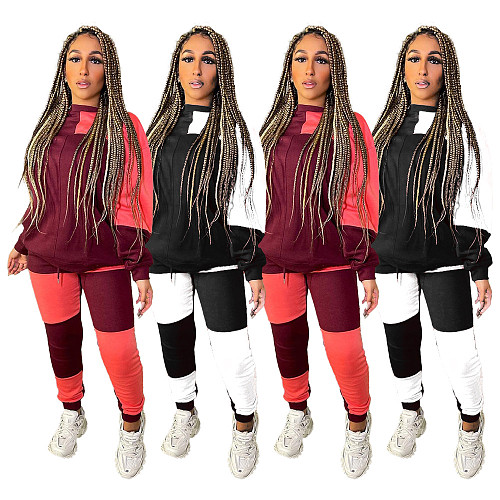 Color Block Pathwork Fleece Sweatshirt And Pants Set WSM-5292