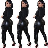 Ruffled PU Leather High Elastic Pencil Pants HMS-5525