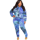 Plus Size Tie Dye Hooded Top Pleated Pants Set OSS-21405