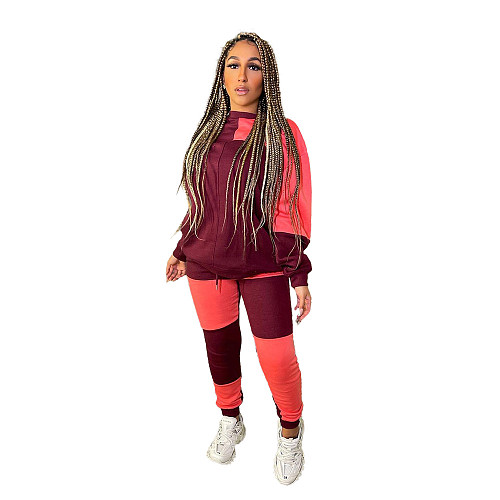 Color Block Pathwork Fleece Sweatshirt And Pants Set WSM-5292