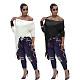 Off Shoulder Long Sleeve Irregular Tassel Tops ML-7116