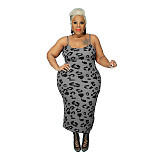 Leopard Print Strap Dress+Mini Crop Top Set OSS-21402