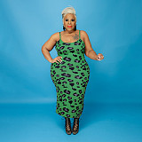 Leopard Print Strap Dress+Mini Crop Top Set OSS-21402