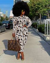 Printing Long Sleeve Round Neck Plus Size Dress XMY-9335