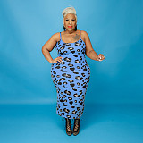 Leopard Print Strap Dress+Mini Crop Top Set OSS-21402