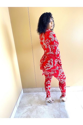 Paisley Print Hollow Out Bandage Bodycon Jumpsuit QZX-6236