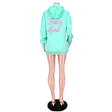 Embroidered Hooded With Pocket Sweatshirt Dress ASL-6530