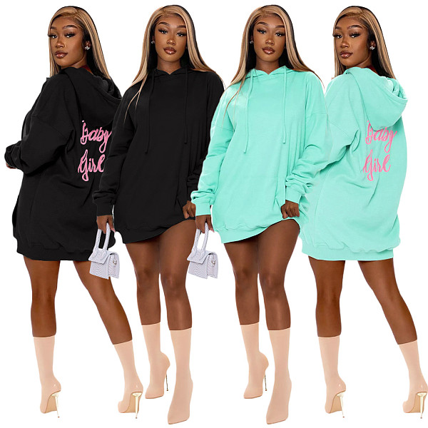 Embroidered Hooded With Pocket Sweatshirt Dress ASL-6530