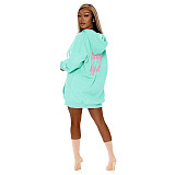 Embroidered Hooded With Pocket Sweatshirt Dress ASL-6530
