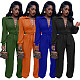 Solid Turn Down Collar Wide Leg Jumpsuit With Belt YS-8845