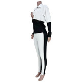 Black And White Patchwork Shirt Skinny Pants Set MDF-5278