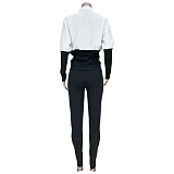 Black And White Patchwork Shirt Skinny Pants Set MDF-5278