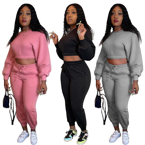 Pullover Crop Top Sweatshirt+Jogger Pants Tracksuit MEM-88404