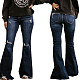 Plus Size Washed Hole Denim Stretch Flared Pants HSF-2604