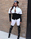 Black And White Patchwork Shirt Skinny Pants Set MDF-5278