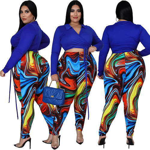 Plus Size Bandage Crop Top Leggings Two Piece Set ASL-7057