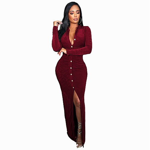 Single Breasted Long Sleeve Bodycon Elegant Dress FSX-316
