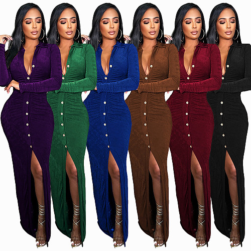 Single Breasted Long Sleeve Bodycon Elegant Dress FSX-316