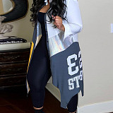 Turn Down Collar Letter Print Color Block Shirt Coat GLS-10076