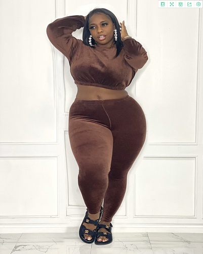 Velvet Long Sleeve Crop Top And Pants Tracksuit ZAND-31170