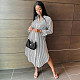Striped Printed Long Sleeve Single-breasted Shirt Dress MEY-20784