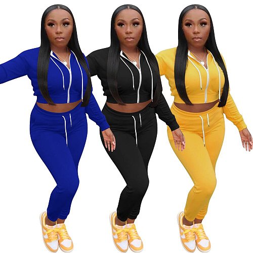 Zip Long Sleeve Sporty Jacket Pencil Pants Set OYF-8283