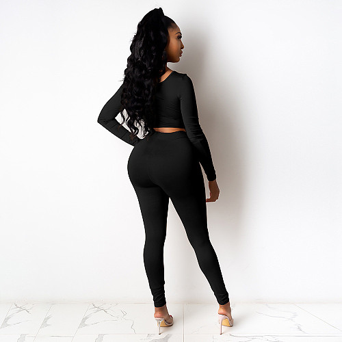 Long Sleeve Crop Top Yoga Fitness Pants Tracksuit DD-88141