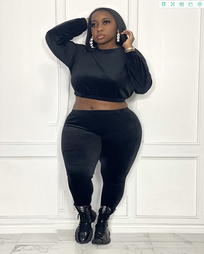 Velvet Long Sleeve Crop Top And Pants Tracksuit ZAND-31170