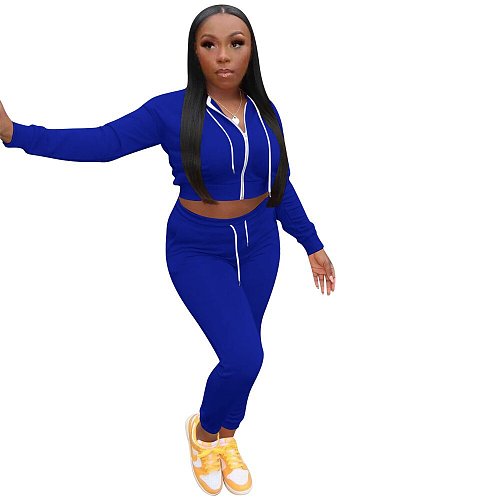 Zip Long Sleeve Sporty Jacket Pencil Pants Set OYF-8283
