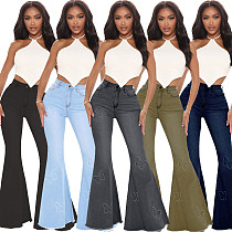 All-match Slim Fit Butterfly Decorated Stretch Flared Jeans HSF-2576