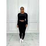 Velvet Long Sleeve Crop Tops And Skinny Pants Suits BN-9315