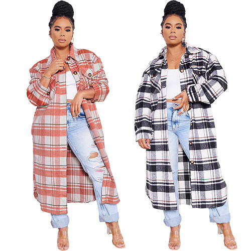 Classic Check Single-breasted Long Woolen Coat YS-8847